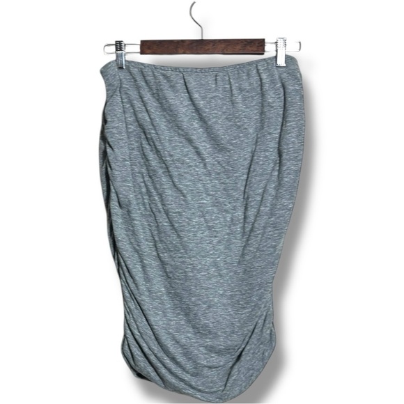 Old Navy Heather Gray Ruched Midi Bodycon Stretch Elastic High Waist Comfy Skirt - Picture 9 of 15